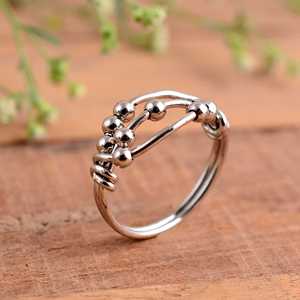 Unisex 925 Sterling <b>Silver</b> Anxiety <b>Spinner</b> <b>Ring</b> with Movable Ball Beads Minimalist Design Everyday Wear - Product Image 5