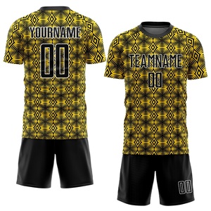 Conjunto de Uniforme de Fútbol Moderno Personalizado, Conjunto de Camiseta de Fútbol Geométrica Amarilla y Negra, Impresión Sublimada, Absorbe la Humedad, Uniforme Unisex para Adultos - Product Image 1