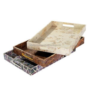 Bandeja de nácar de lujo hecha a mano, mármol acrílico de madera de tamaño personalizado ecológico para la decoración del hogar, servicio de café y desayuno - Product Image 3