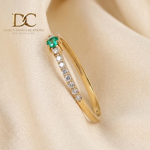 Elegant Design 14KT Solid Gold Ethnic Style IGI Certified <b>Ring</b> with Lab Grown <b>Diamond</b> and Colombian Emerald Jewelry for Women - Product Image 5