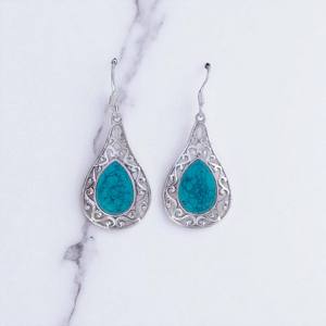 Turquoise & Moonstone <b>Earrings</b> Pear Shape Drop <b>Dangle</b> <b>Earrings</b> Handmade 925 Stamped <b>Silver</b> <b>Earrings</b> Wholesale Price Jewelry - Product Image 2
