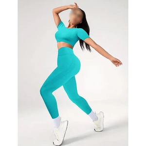 Conjunto Deportivo de 2 Piezas para Mujer, Top Corto sin Mangas y Leggings por Encima de la Rodilla, Estilo Vintage, Transpirable, 100% Algodón, Alta Elasticidad, para Yoga y Fitness - Product Image 3