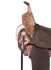 Silla de montar western multicolor con estructura de madera y cuero, herrajes niquelados para carreras de sendero y equitación - Product Image 3