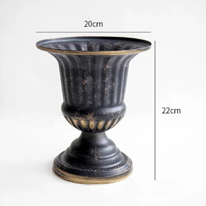 แจกันกระถางต้นไม้ทรงโคมไฟโบราณทำจากโลหะสีดำงานแฮนด์เมด - Product Image 2