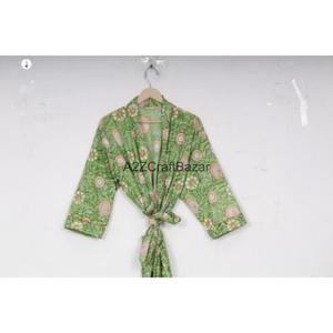 Al por mayor, Bata kimono larga ligera para mujer de 100% algodón orgánico, con logo floral frontal, estilo bohemio, tipo albornoz - Product Image 6