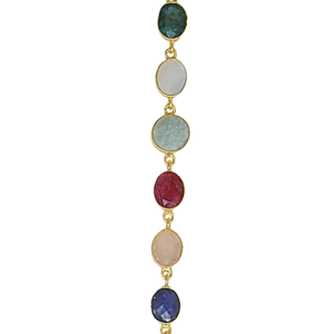<b>Gold</b> Plated Brass <b>Beaded</b> Chain <b>Bracelet</b> Multi Color Freshwater Quartz Stones Bohemia Style Geometric Certified Unisex Jewelry - Product Image 4