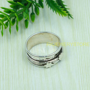 Bague tournante en argent sterling 925 pour femmes et hommes, design étoile et cœur, bague de méditation, bijoux en argent faits à la main pour unisexe - Product Image 2