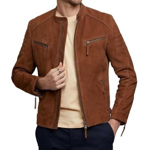 <b>Men's</b> Brown <b>Suede</b> Motorcycle <b>Jacket</b> Stand Collar Zipper Closure Regular Fit Moto Biker Style Autumn Wear Sample Available - Product Image 4