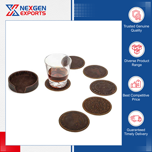 Exceptional Quality Modern Luxury Style Round Shape Custom Logo PU Leather <b>Table</b> Top Drink Coaster for Wholesale Purchasers - Product Image 6