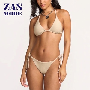 Women Custom Eco-Friendly Quick Dry Spandex/Nylon Designer Thong Bikini Set Slider Triangle Bikini <b>Top</b> <b>String</b> Bikinis 2-Piece - Product Image 1