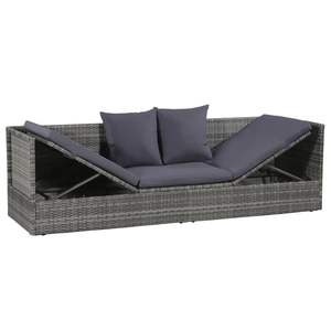 Divano da Giardino con Braccioli Regolabili in Rattan PE Grigio 200x60 cm con Braccioli - Product Image 4