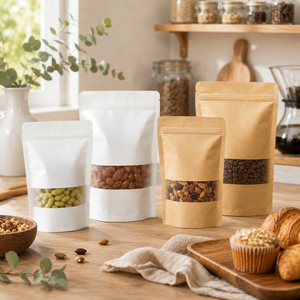Matte Window Kraft Paper Stand Up <b>Pouch</b> with Zipper Resealable for Coffee Bean and Nut Packaging - Product Image 1