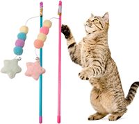 Jouet en peluche chat rose avec balle, bâton et corde élastique, pendentif étoile, résistant aux morsures, prise en main confortable, écologique, dessin animé, fait main, jouet de stimulation