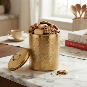 Handcrafted Brass <b>Storage</b> Canister with Lid Metal <b>Kitchen</b> <b>Storage</b> <b>Jar</b> Decorative Countertop Container <b>for</b> Tea Coffee Sugar - Product Image 4