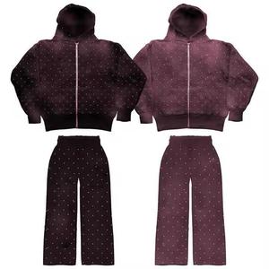 Ensemble de survêtement surdimensionné en molleton 100 % coton délavé à l'acide pour homme, avec pantalon évasé et sweat à capuche, idéal pour le sport - Product Image 5