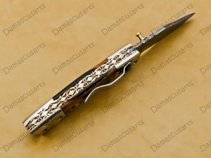 Couteau de poche pliant en acier Damas fait main, lame tranchante comme un rasoir, pour le camping, la chasse, la survie tactique, EDC - Product Image 5