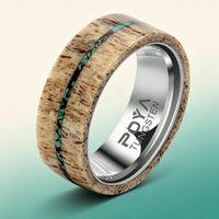 Bague en carbure de tungstène avec incrustation de bois de cerf et de turquoise, alliance naturelle de 8 mm pour homme, bijoux de luxe sauvage en gros