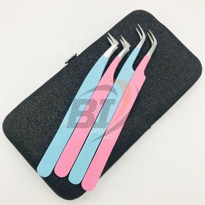 Pince à épiler d'extension de cils durable rose/bleu bébé Testé à la main Poignée diamantée Incurvée Volume russe Pince à cils Outil de beauté - Product Image 1