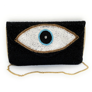 Blue Eye Beaded Boho Style Clutch <b>Bag</b> Handmade Durable Purse with Gold Chain Protection Charm Party or Wedding <b>Gift</b> - Product Image 6