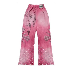 BRAND Pink Printed Hooded Sweatshirt <b>Set</b> Men Streetwear <b>Knitted</b> Polyester Spring Casual Outfit - Product Image 6
