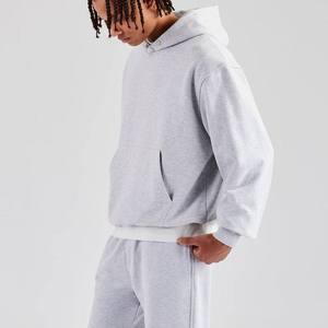 Ensemble de survêtement unisexe gris en coton à capuche 2-en-1, pantalon de jogging décontracté couleur unie, coupe régulière longueur entière, taille élastique latérale - Product Image 5