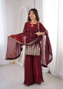 Robe Anarkali traditionnelle indienne et pakistanaise pour femmes, longue jusqu'au sol, brodée, avec dupatta, tenue de mariage - Product Image 2