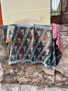 Traditional Indian Vintage Block Printed Cotton Kantha Reversible <b>Quilt</b> Handmade <b>Bedspread</b> Home Décor - Product Image 4