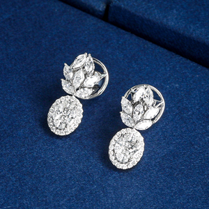 Luxury Flower <b>Stud</b> <b>Earrings</b> With Marquise Cut Diamond Halo 925 <b>Silver</b> Women Wedding Jewelry - Product Image 3