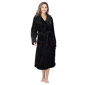 Albornoz de franela largo, suave y cálido para invierno, con capucha, para mujer, grueso, de forro polar, disponible en stock local de fábrica. - Product Image 1
