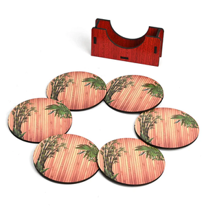 Round Wooden <b>Coaster</b> <b>Set</b> Of 4 Pcs With Wood Finished For Hot & Cold Cover Of Beverage Kitchenware <b>Coaster</b> <b>Set</b> - Product Image 2