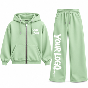 High Quality Luxury Streetwear Zip up Oversized Wide Leg Custom Logo Men Hoodie and <b>Sweatpants</b> <b>Set</b> - Product Image 1