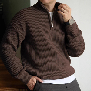 Cardigan en laine acrylique unie pour homme, col mandarin, manches longues, anti-boulochage, tricoté, idéal pour l'hiver - Product Image 6