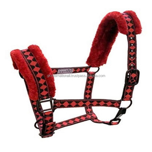 High Quality Full Horse Size Nylon Halter Luxury Black Coated Hardware and Colorful Fleece Mink <b>Padded</b> Nose and Crown - Product Image 3
