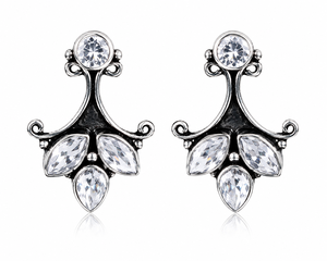 Wholesale MultiStone <b>Stud</b> <b>Earrings</b> for Women Handmade Oxidized <b>Silver</b> Tone Leaf Design Gemstone Statement Jewelry - Product Image 1