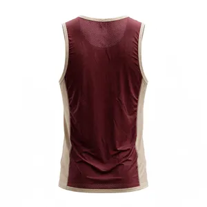 AMKOOR ENTERPRISES Débardeur de sport respirant pour homme, col rond, tricoté, 100 % polyester – Gilet de gym en maille bordeaux foncé et beige sable - Product Image 2