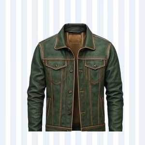 เสื้อแจ็คเก็ตหนังแท้บุผ้าไหมซาตินสำหรับผู้ชาย ซิปแบบนูน - Product Image 2