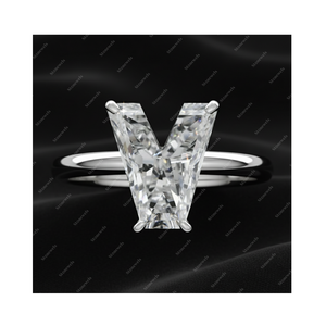 GIA IGI Certified DEF VVS VS Lab Grown Diamond <b>Initial</b> Alphabet Letter V Fine Gold 925 Sterling Silver Solitaire <b>Ring</b> Gift Her - Product Image 1