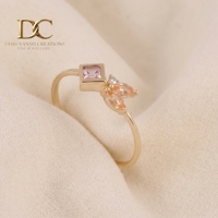 Nouvelle bague de luxe en or massif 14 carats avec diamant de laboratoire, morganite et saphir Padparadscha, bijoux de mariage pour femmes