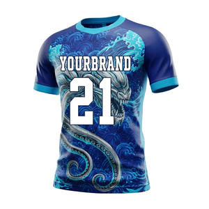 Último Diseño de Camiseta de Fútbol Sublimada 100% Poliéster, Color y Logotipo Personalizados, Secado Rápido, Transpirable, Unisex para Adultos - Product Image 1