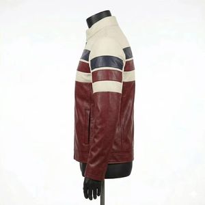 Handmade Genuine <b>Leather</b> Casual Waterproof Winter <b>Jacket</b> for Men Shiny <b>Burgundy</b> Luxury Fully Customized Style - Product Image 3
