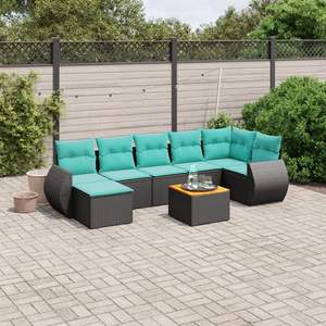 Set di divani da giardino in polyrattan nero da 8 pezzi con cuscini - Product Image 1