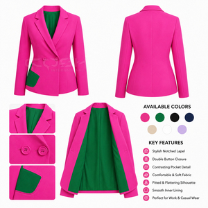 Traje de Pantalón Bicolor Rosa con Detalles Verdes y Blazer con Cuello de Solapa de la Hermandad Griega Cosh International Sorority - Product Image 6
