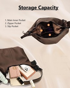 Bolso hobo de cuero genuino para mujer, cierre con cordón, estilo clásico, correa de hombro marrón, ligero, para uso diario, 34 cm x 21 cm, en venta - Product Image 4