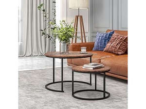 Round <b>Nesting</b> Coffee <b>Table</b> Set of 2 Modern Design Living Room Use Mango Wood Top 1-3 Year Warranty - Product Image 3