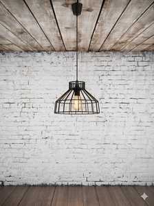 Suspension industrielle en fil métallique, design cage géométrique, fixation au plafond, en fer, durable, décoration intérieure pour salon - Product Image 3