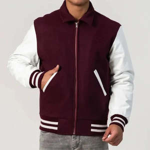 Veste universitaire en laine pour homme sur mesure, avec patch en chenille, manches en cuir, veste de baseball, veste de letterman, vente en gros OEM - Product Image 2