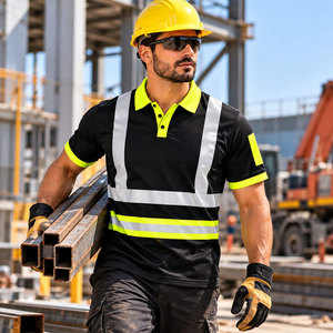 Men's Short Sleeve Hi <b>Vis</b> Reflective Polo <b>Shirt</b> Black Fluorescent Yellow Workwear Polo <b>Shirt</b> - Product Image 6