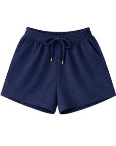 Ensemble décontracté deux pièces pour femme : débardeur court côtelé et short à cordon de serrage bleu marine avec broderie cerise, personnalisable - Product Image 3