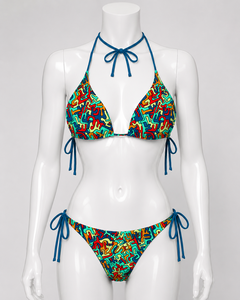 Conjunto de Bikini de Dos Piezas con Cuello Halter para Mujer, Tallas Grandes, Diseño Geométrico, Relleno Extraíble, Parte Inferior con Lazos Laterales, 100% Personalizado - Product Image 1