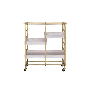 Organisateur de cuisine roulant en métal fait main de qualité supérieure avec un design luxueux et contemporain, étagères spacieuses, en acier doré durable - Product Image 2